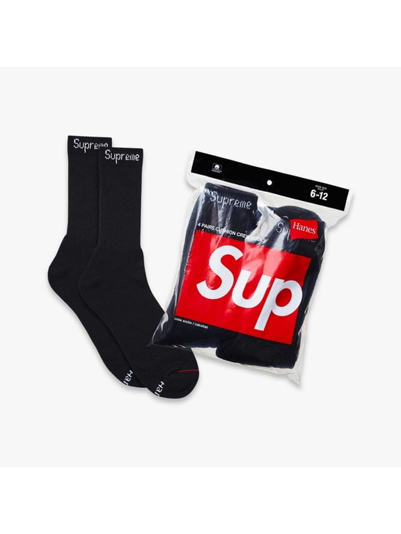 Men's Supreme x Hanes Crew Socks 4 Pack Black - OS