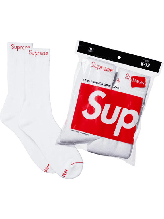 Men's Supreme x Hanes Crew Socks 4 Pack White - OS