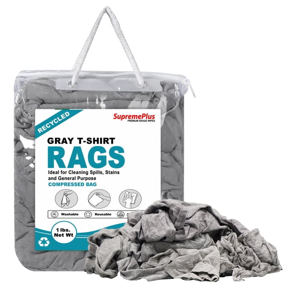 SupremePlus Recycled Gray Knit T-Shirt Cleaning Rags 1 lb Bag of Rags Commercial Household Reusable Multipurpose Cotton Dust Cloths