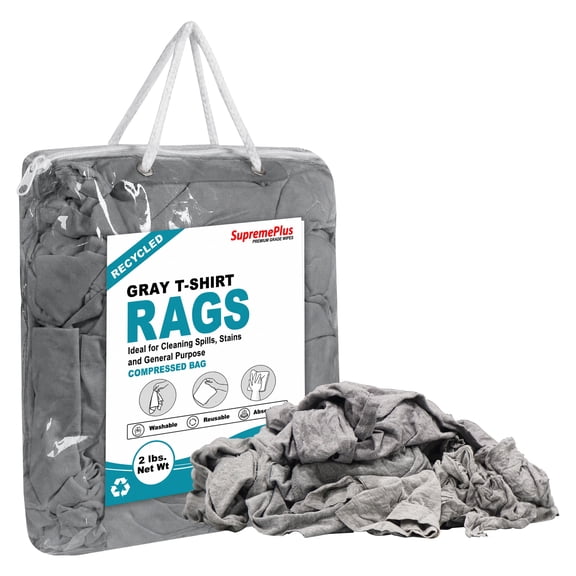SupremePlus Recycled Gray Knit T-Shirt Cleaning Rags 2 lbs Bag of Rags Commercial Household Reusable Multipurpose Cotton Dust Cloths