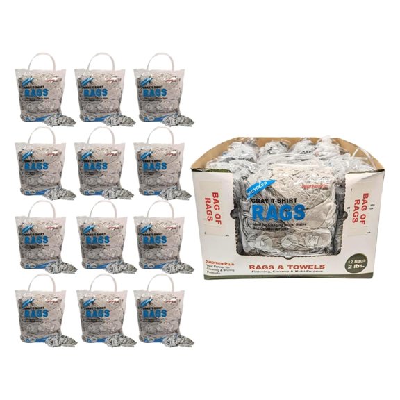 SupremePlus Color Knit Cleaning Rags 2 lbs Bag of Rags Commercial Multipurpose Cotton Dust Cloths Value Pack, Gray, 216 Count, 12 Pack