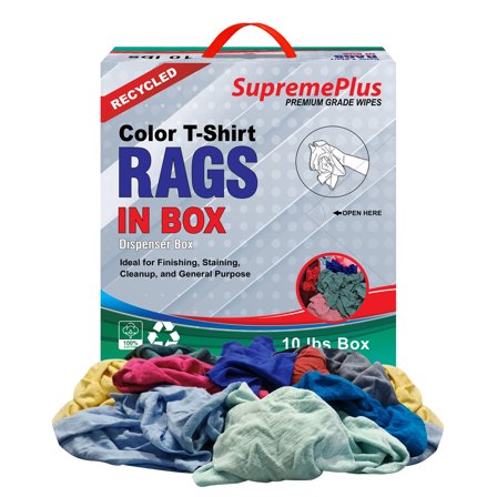 SupremePlus Color Knit T-Shirt Cleaning Rags 10 lbs Compressed Box of Rags Commercial Reusable Multipurpose Cotton Dust Cloths, Multicolor, 90 Count
