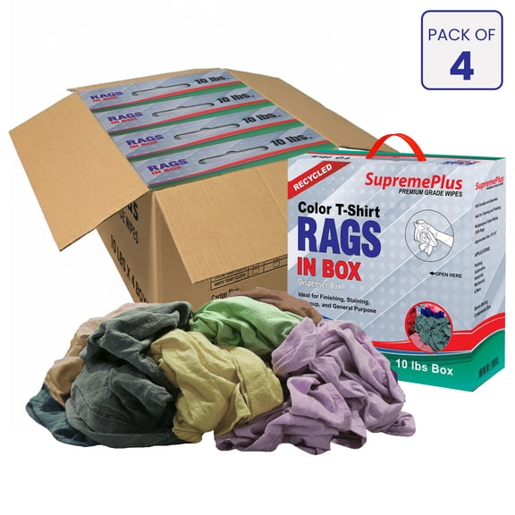 SupremePlus Color Knit T-Shirt Cleaning Rags 10 lbs Compressed Box of Rags Multipurpose Cotton Dust Cloths Value Pack, Multicolor, 360 Count, 4 Pack