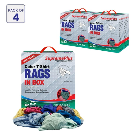 SupremePlus Color Knit T-Shirt Cleaning Rags 10 lbs Compressed Box of Rags Multipurpose Cotton Dust Cloths Value Pack, Multicolor, 360 Count, 4 Pack