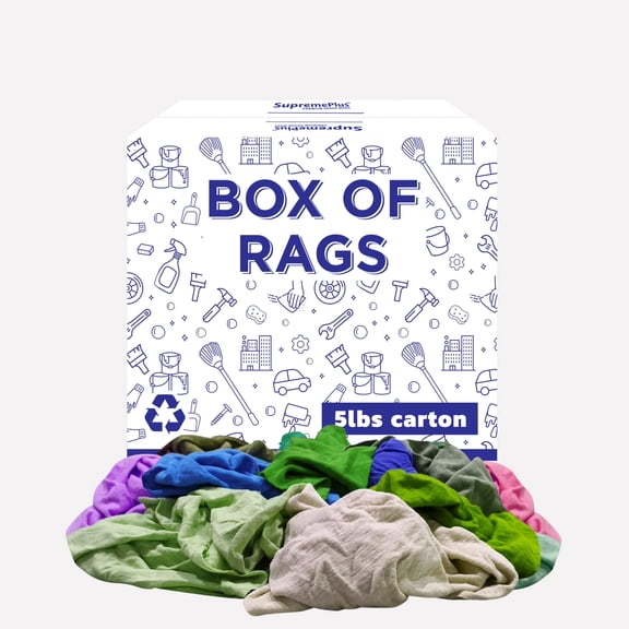 SupremePlus Colored T-Shirt Rags - 5 lb Box of Recycled Cotton Knit Rags, Multipurpose Shop Rags for Cleaning, Dusting, Paint Spill Cleanup, Automotive, Industrial & Home Use