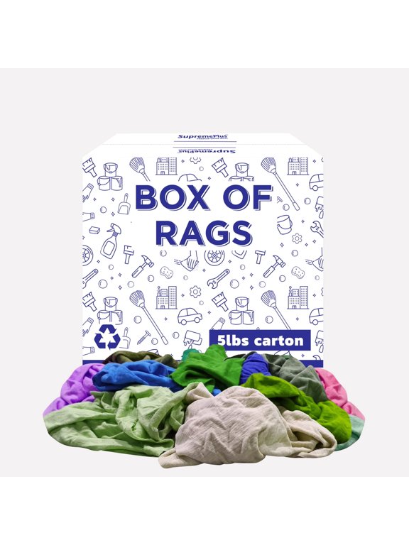 Colored T-Shirt Rags - 5 lb Box of Recycled Cotton Knit Rags, Multipurpose Shop Rags for Cleaning, Dusting, Paint Spill Cleanup, Automotive, Industrial & Home Use