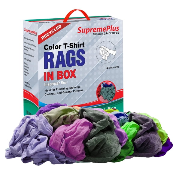 SupremePlus Color Knit T-Shirt Cleaning Rags 5 lbs Compressed Box of Rags Commercial Reusable Multipurpose Cotton Dust Cloths, Multicolor, 45 Count