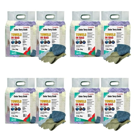 SupremePlus Color Terry Cloth Cleaning Rags 5 lbs Bag of Rags Commercial All Purpose Cotton Household Cleaning Cloths & Wipes Value Pack, Multicolor, 160 Count, 8 Pack