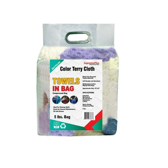 SupremePlus Color Terry Cloth Cleaning Rags 5 lbs Bag of Rags Commercial All Purpose Cotton Household Cleaning Cloths & Wipes, Multicolor, 20 Count