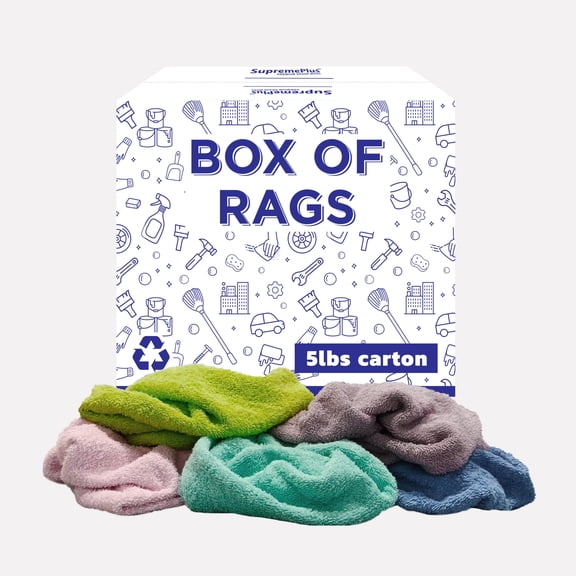 SupremePlus Color Terry Cloth Cleaning Rags 5 lbs Box of Rags Commercial All Purpose Cotton Household Cleaning Cloths & Wipes, Multicolor, 20 Count