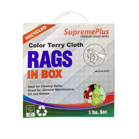 SupremePlus Color Terry Cloth Cleaning Rags 5 lbs Compressed Box of Rags Commercial Cotton Household Cleaning Cloths & Wipes, Multicolor, 20 Count