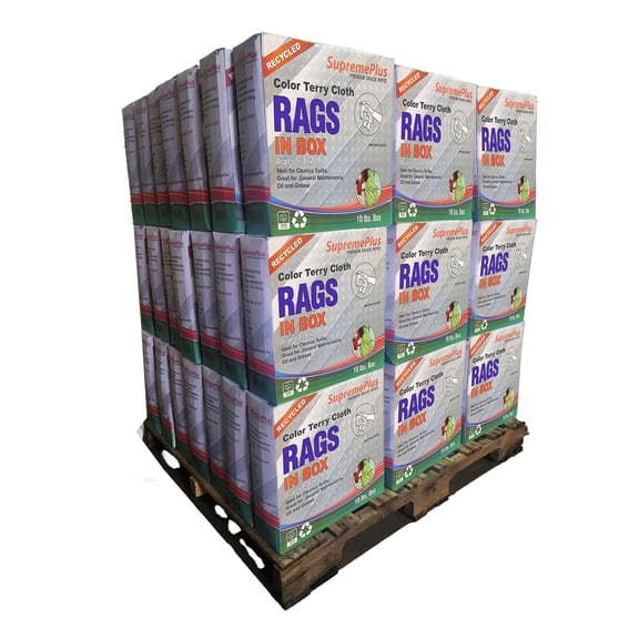 SupremePlus Color Terry Cloth Cleaning Rags 600 lbs Pallet-60x10 lbs Compressed Boxes Cotton Dust Cloths Value Pack, Multicolor, 2400 Count, 60 Pack
