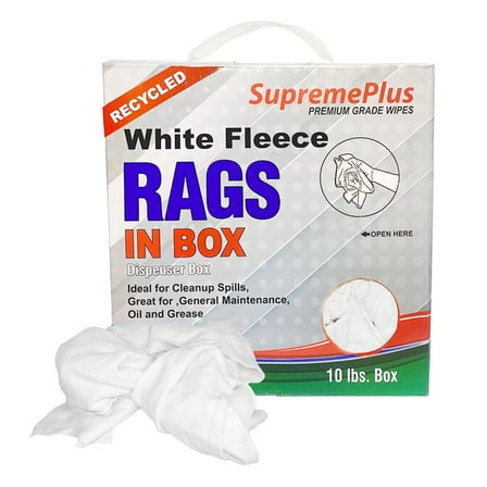 SupremePlus Fleece Cleaning Rags 10 lbs Compressed Box of Rags Commercial Cotton Household Cleaning Cloths & Wipes, White, 40 Count