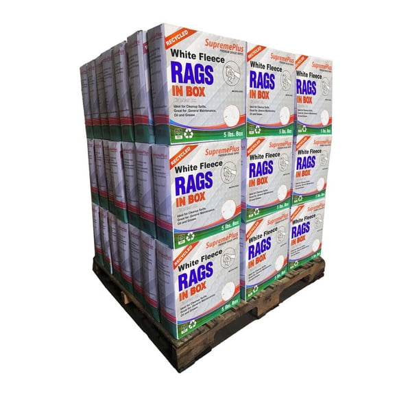 SupremePlus Fleece Cleaning Rags 600 lbs Pallet-120x5 lbs Compressed Box of Rags Cotton Dust Cloths Value Pack, White, 2400 Count, 120 Pack