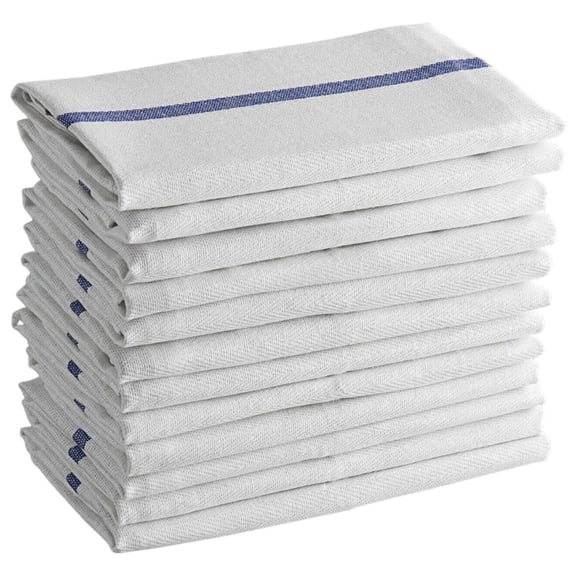 SupremePlus Kitchen Towels Set - Pack of 12 - 15”x25”, 100% Cotton Dish Cloths for Kitchen, Highly Absorbent Kitchen Hand Towel, Soft & Durable Dish Towels, White with Color Stripe