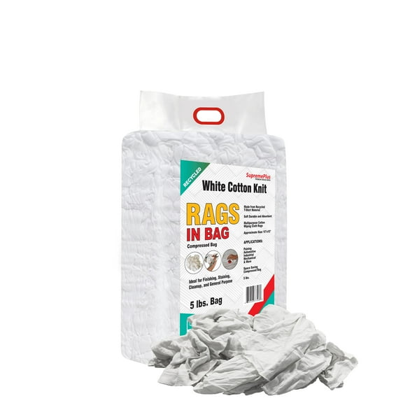 SupremePlus Knit Rags for Cleaning 5 lbs Bag of Rags Commercial Multipurpose Cotton Household Cleaning Cloths & Wipes, White, 45 Count