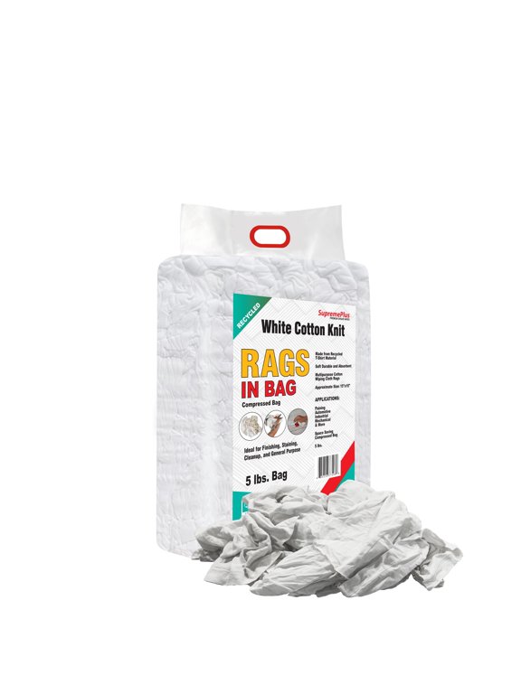 Knit Rags for Cleaning 5 lbs Bag of Rags Commercial Multipurpose Cotton Household Cleaning Cloths & Wipes, White, 45 Count