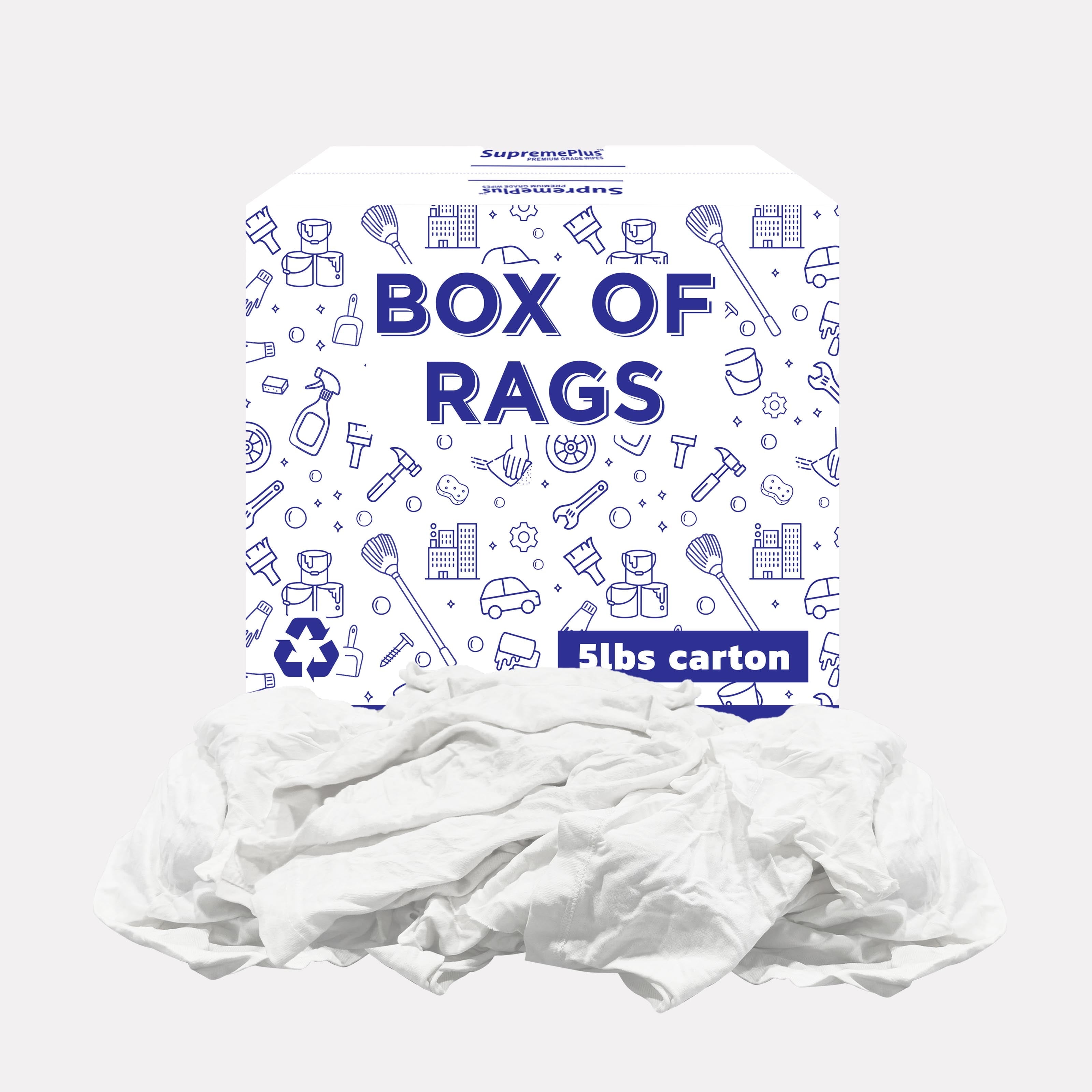 SupremePlus Knit T Shirt Rags for Cleaning 5 lbs Box of Rags Commercial Multipurpose Cotton Household Cleaning Cloths & Wipes, White, 45 Count