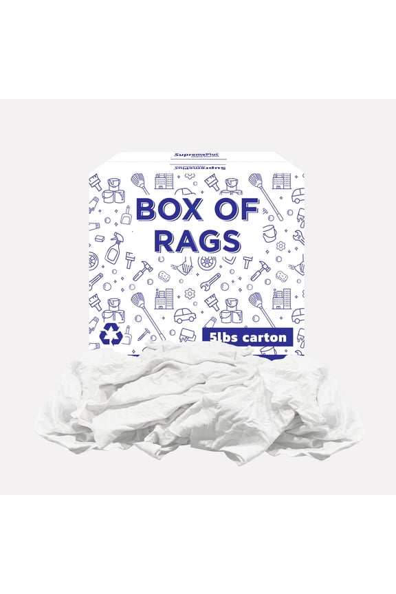Knit T Shirt Rags for Cleaning 5 lbs Box of Rags Commercial Multipurpose Cotton Household Cleaning Cloths & Wipes, White, 45 Count