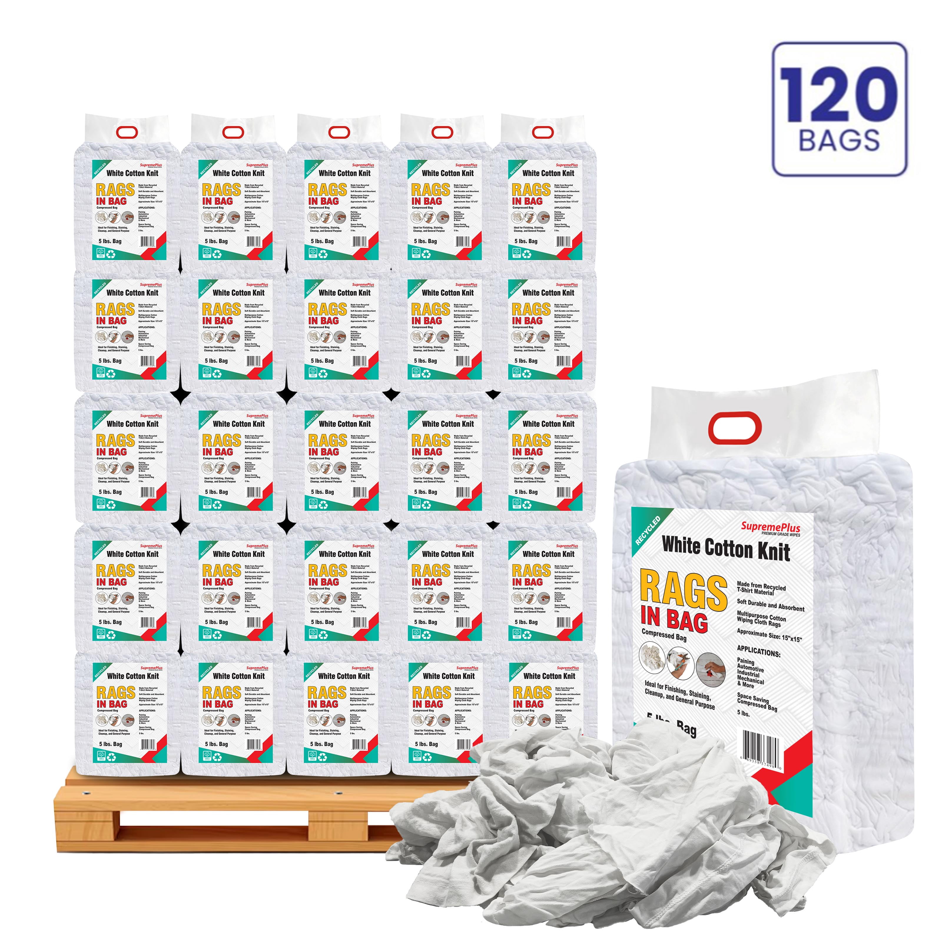 Knit Rag Pack SupremePlus Knit Rags for Cleaning 600 lbs Pallet-120x5 lbs Bag of Rags ...
