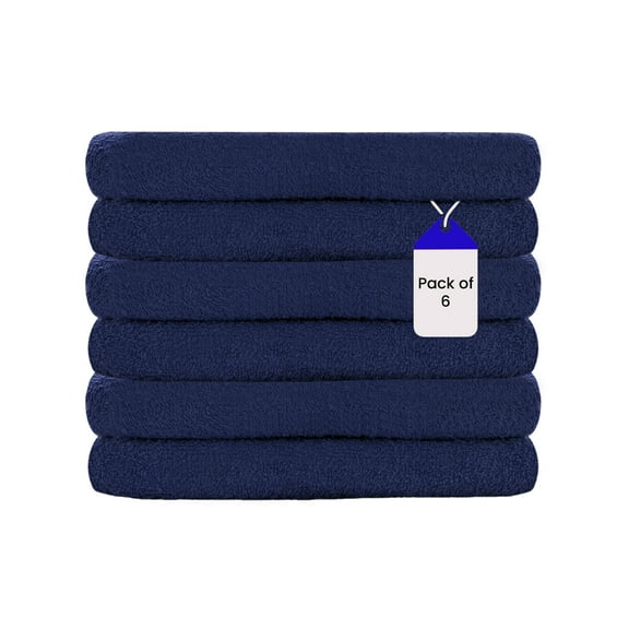 SupremePlus Luxury 550 GSM 16" x 27" 100% Ring Spun Cotton Hand Towels, Navy Blue 6 Count