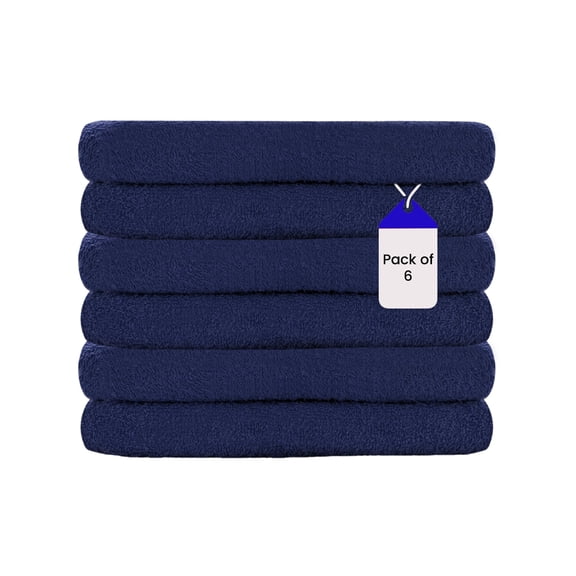SupremePlus Luxury 550 GSM 16" x 27" 100% Ring Spun Cotton Hand Towels, Navy Blue 6 Count
