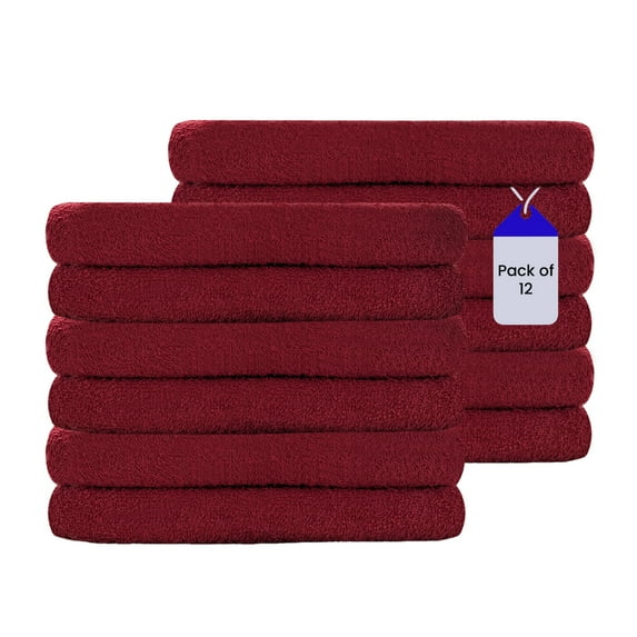 SupremePlus Luxury 550 GSM 16" x 27" 100% Ring Spun Cotton Hand Towels, Red 12 Count