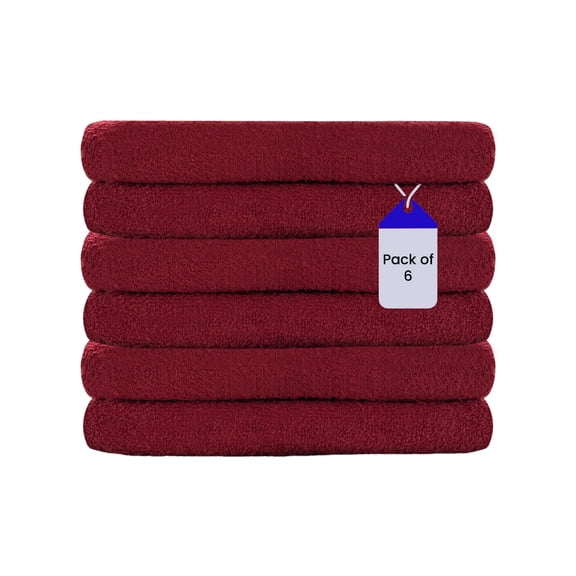 SupremePlus Luxury 550 GSM 16" x 27" 100% Ring Spun Cotton Hand Towels, Red 6 Count