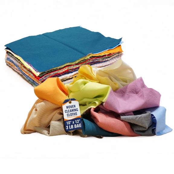 SupremePlus Multicolor Woven Lint-Free Cleaning Cloth Wipes, Exact Size 10" x 13", 3 lb Bag, Approx. 110 Pieces, Reusable Shop Towels for Home, Garage & Industrial Cleaning