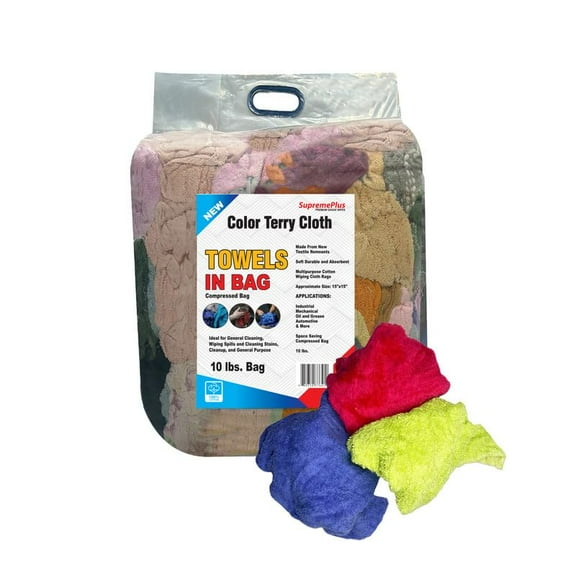 SupremePlus New Assorted Colors Terry Cloth Cleaning Rags 10 lbs Bag of Rags Commercial Multipurpose Cotton Dust Cloths, Multicolor, 40 Count