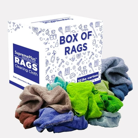 SupremePlus New Assorted Colors Terry Cloth Cleaning Rags 10 lbs Box of Rags Commercial All Purpose Reusable Cotton Dust Cloths, Multicolor, 40 Count