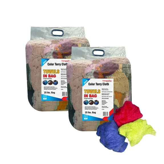 SupremePlus New Assorted Colors Terry Cloth Cleaning Rags 25 lbs Bag of Rags Commercial Cotton Dust Cloths Value Pack, Multicolor, 200 Count, 2 Pack