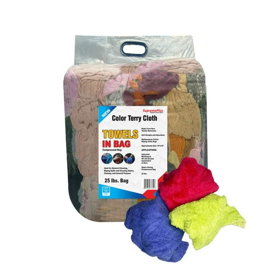 SupremePlus New Assorted Colors Terry Cloth Cleaning Rags 25 lbs Bag of Rags Commercial Multipurpose Cotton Dust Cloths, Multicolor, 100 Count
