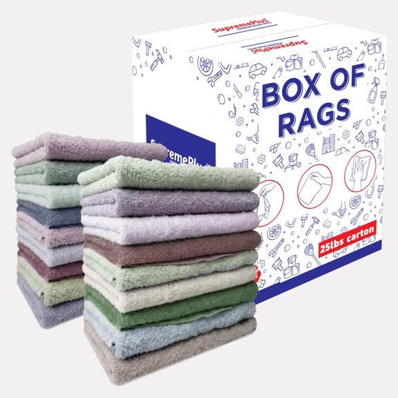 SupremePlus New Assorted Colors Terry Cloth Cleaning Rags 25 lbs Box of Rags Commercial All Purpose Reusable Cotton Dust Cloths, Multicolor, 100 Count