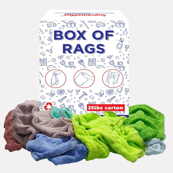 SupremePlus New Assorted Colors Terry Cloth Cleaning Rags 25 lbs Box of Rags Commercial All Purpose Reusable Cotton Dust Cloths, Multicolor, 100 Count