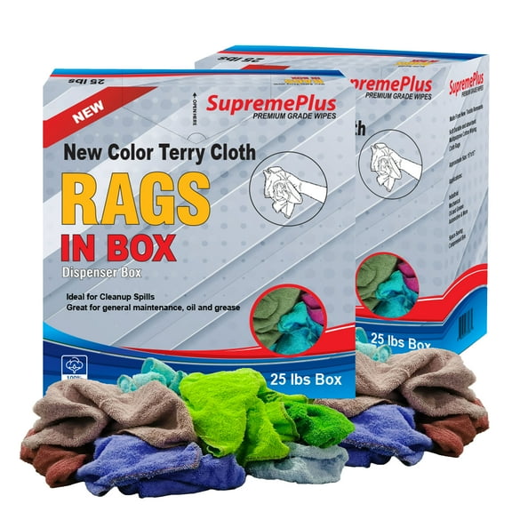 SupremePlus New Assorted Colors Terry Cloth Cleaning Rags 25 lbs Compressed Box of Rags Cotton Dust Cloths Value Pack, Multicolor, 200 Count, 2 Pack
