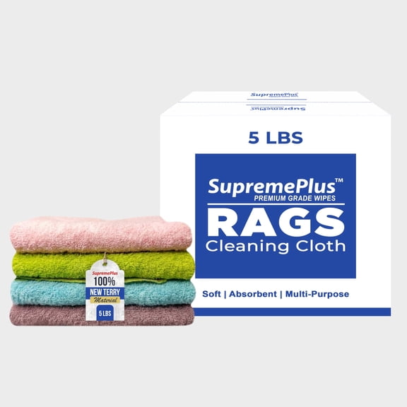 SupremePlus New Assorted Colors Terry Cloth Cleaning Rags 5 lbs Box of Rags Commercial All Purpose Reusable Cotton Dust Cloths, Multicolor, 20 Count