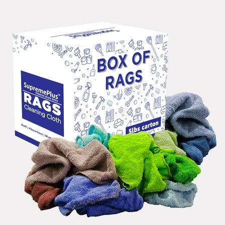 SupremePlus New Assorted Colors Terry Cloth Cleaning Rags 5 lbs Box of Rags Commercial All Purpose Reusable Cotton Dust Cloths, Multicolor, 20 Count