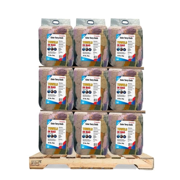 SupremePlus New Assorted Colors Terry Cloth Cleaning Rags 600 lbs Pallet-60x10 lbs Bags Cotton Dust Cloths Value Pack, Multicolor, 2400 Count, 60 Pack