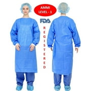 SupremePlus AAMI Level 1 30 GSM Polypropylene Disposable Isolation Gowns, Blue, Large, 10-Pack