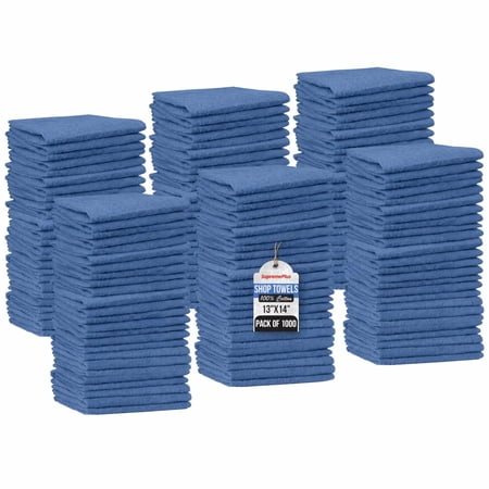 SupremePlus Blue Shop Towels 1000 Count Bulk Value Pack, 13 x 14 Inches, Cotton Cleaning Cloths for Commercial, Automotive, Garage, and DIY Projects