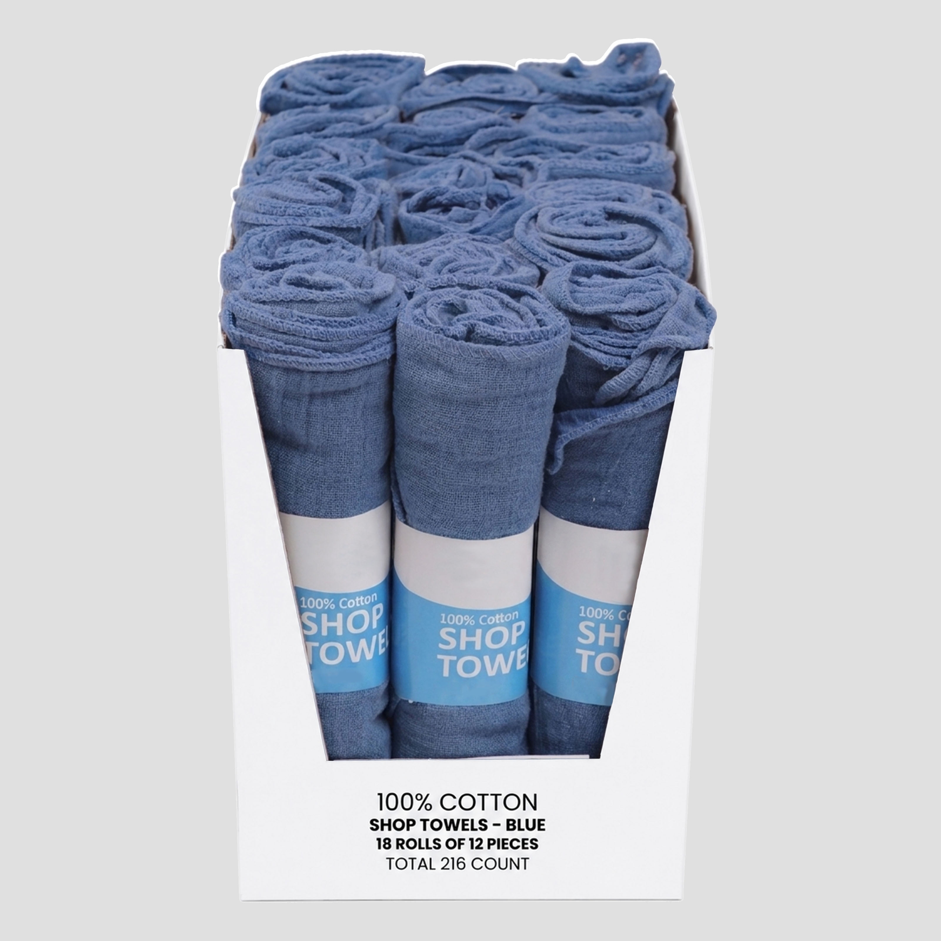 SupremePlus Blue Shop Towels - 18 Rolls of 12 Pieces (Total 216 Count ...