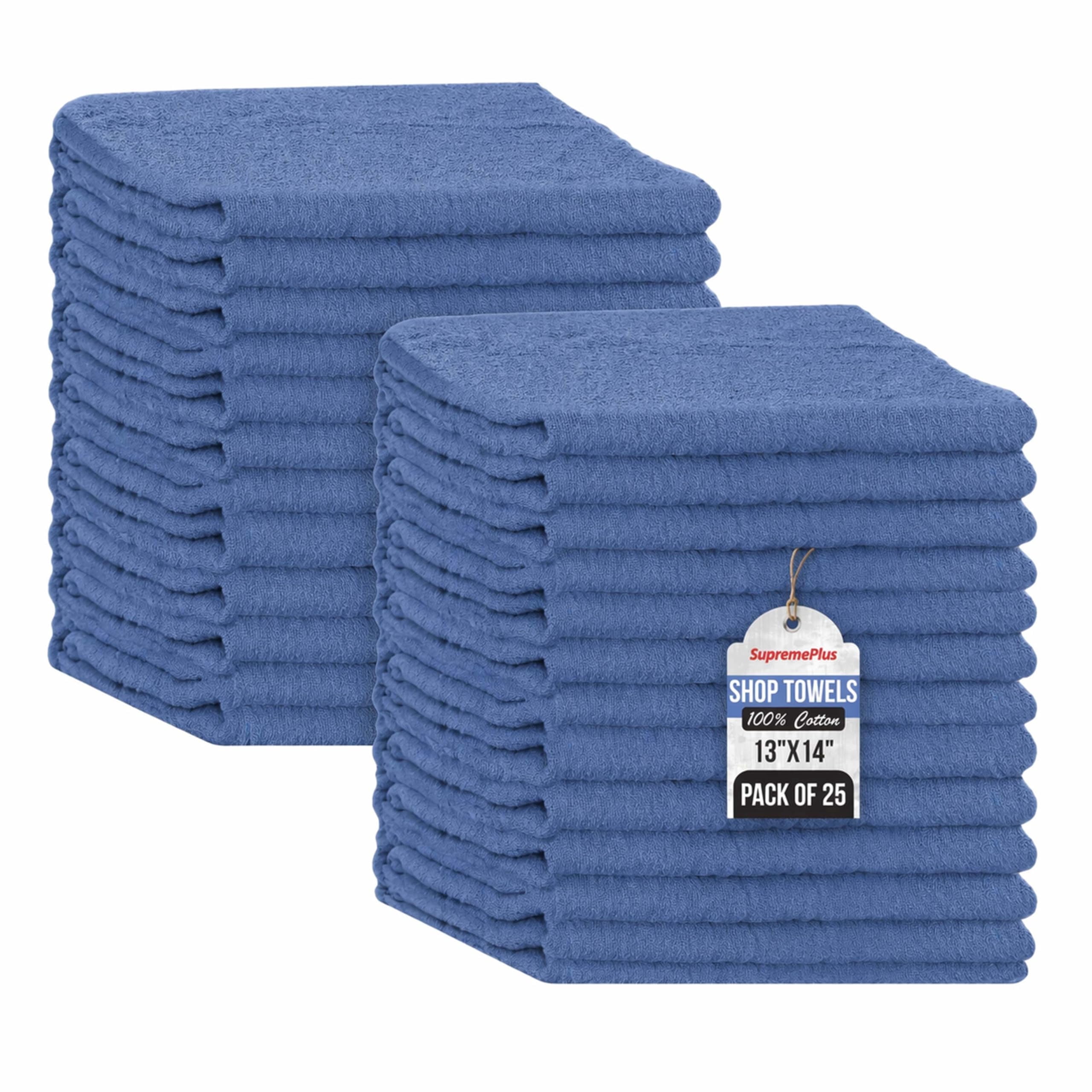SupremePlus Blue Shop Towels 25 Pack, 13 x 14 Inches, Highly Absorbent ...
