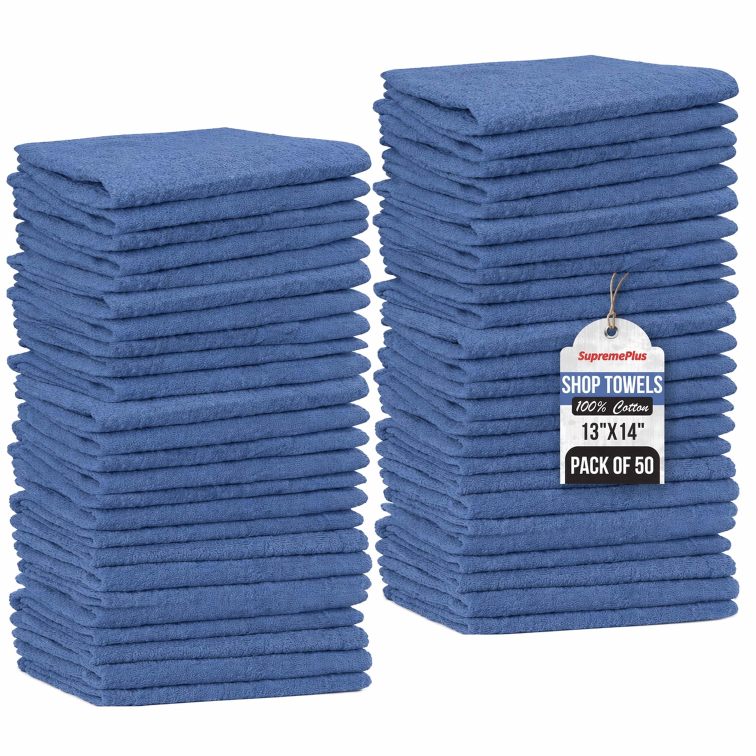 SupremePlus 50 Pack Blue Shop Towels, 13 x 14 Inches, Multipurpose ...