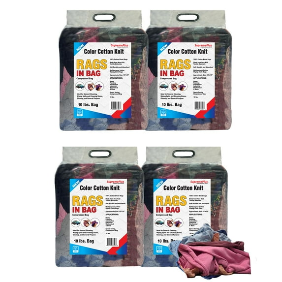 SupremePlus New Color Knit Cleaning Rags 10 lbs Bag of Rags Cotton Household Cleaning Cloths & Wipes Value Pack, Multicolor, 280 Count, 4 Pack
