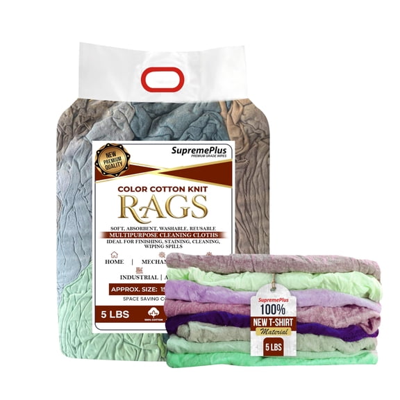 SupremePlus New Color Knit Cleaning Rags 5 lbs Bag of Rags Commercial Reusable Cotton Household Cleaning Cloths & Wipes, Multicolor, 35 Count