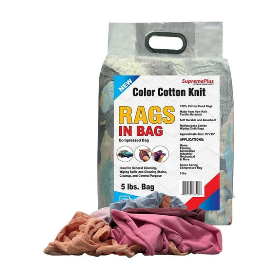 SupremePlus New Color Knit Cleaning Rags 5 lbs Bag of Rags Commercial Reusable Cotton Household Cleaning Cloths & Wipes, Multicolor, 35 Count