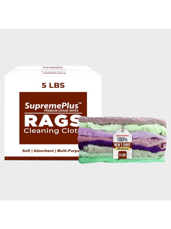 New Colored Cotton Knit T-Shirt Cleaning Rags, 5 lb Box of Rags, Durable Cloth Rags for Dusting, Home, Auto Detailing & General Cleanup, Shop Rags Bulk for Industrial Use