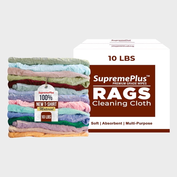 SupremePlus New Color Knit T-Shirt Cleaning Rags 10 lbs Box of Rags Commercial Reusable Cotton Household Cleaning Cloths & Wipes, Multicolor, 70 Count