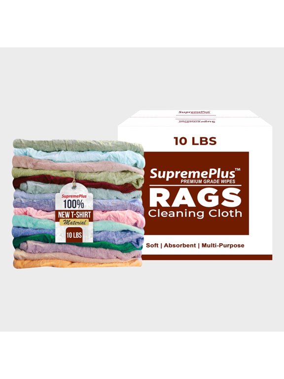 New Colored Cotton Knit T-Shirt Rags, 10 lb Shop Rags in a Box, Low-Lint Cleaning Cloths for Polishing & Everyday Cleanup, Mechanic Rags Bulk for Industrial & Commercial Use